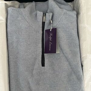 Ralph Lauren Men's Cashmere Light Gray 1/4 Zip-Up Sweater
